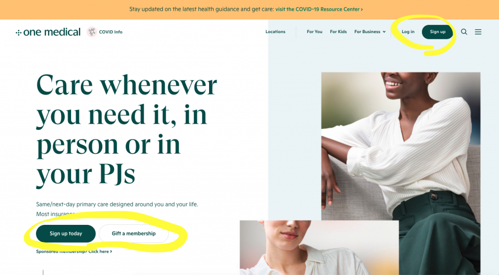 One Medical ウェブサイト